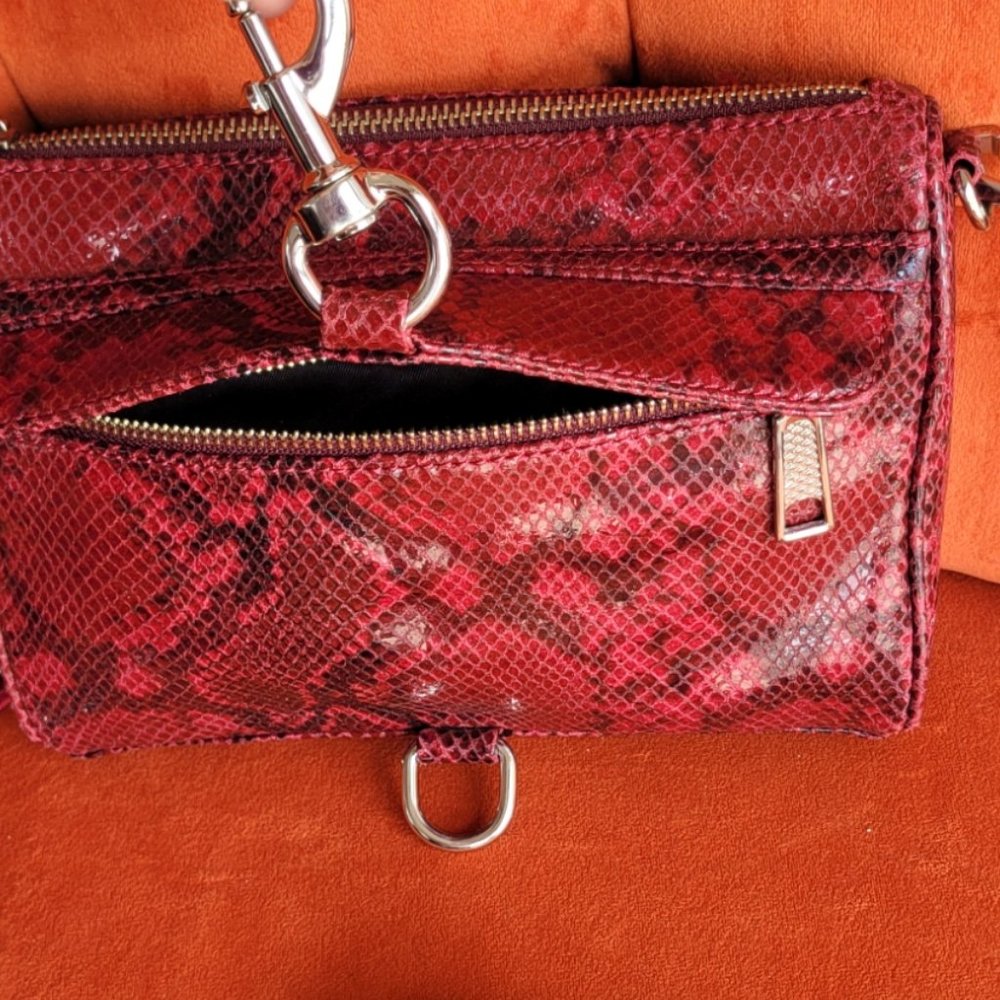 Rebecca Minkoff Mini Mac Burgandy Python Prints C… - image 3